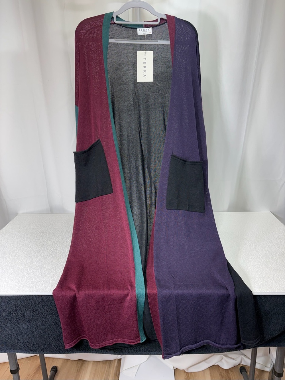 Terra Colorblock Open-Front Cardigan in Plum & Burgundy 4147